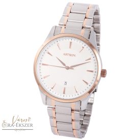   ASTRON 8019-0 elegáns férfi karóra, bicolor (rózsaarany és ezüst) nemesacél tok, bicolor nemesacél csat, fehér számlap, keményített ásványüveg, quartz szerkezet, cseppmentes vízállóság
