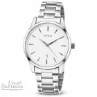 ASTRON 8019-7 elegáns férfi karóra, ezüst színű nemesacél tok, ezüst színű nemesacél csat, fehér számlap, keményített ásványüveg, quartz szerkezet, cseppmentes vízállóság