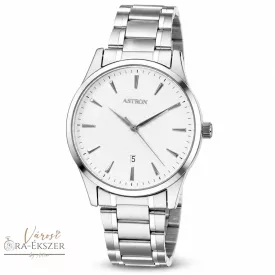   ASTRON 8019-7 elegáns férfi karóra, ezüst színű nemesacél tok, ezüst színű nemesacél csat, fehér számlap, keményített ásványüveg, quartz szerkezet, cseppmentes vízállóság