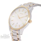 ASTRON 8019-8 elegáns férfi karóra, bicolor (arany és ezüst) nemesacél tok, bicolor nemesacél csat, fehér számlap, keményített ásványüveg, quartz szerkezet, cseppmentes vízállóság