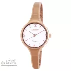 ASTRON 8023-0 női karóra, ékszeróra, rózsaarany színű titánium tok, rózsaarany színű titánium csat, fehér számlap, keményített ásványüveg, quartz szerkezet, cseppmentes vízállóság