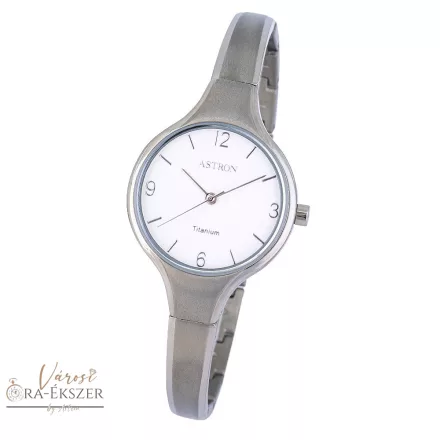 ASTRON 8023-7 női karóra, ékszeróra, ezüst színű titánium tok, ezüst színű titánium csat, fehér számlap, keményített ásványüveg, quartz szerkezet, cseppmentes vízállóság