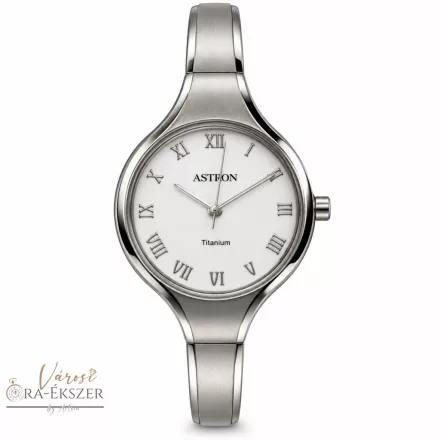 ASTRON 8023-7 női karóra, ékszeróra, ezüst színű titánium tok, ezüst színű titánium csat, fehér számlap, keményített ásványüveg, quartz szerkezet, cseppmentes vízállóság