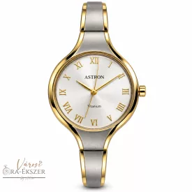   ASTRON 8023-9 női karóra, ékszeróra, bicolor titánium tok, bicolor titánium csat, ezüst színű számlap, keményített ásványüveg, quartz szerkezet, cseppmentes vízállóság