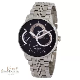   ASTRON 8025-1 sportos férfi karóra, ezüst színű nemesacél tok, ezüst színű nemesacél csat, fekete számlap, zafírüveg, quartz szerkezet, cseppmentes vízállóság