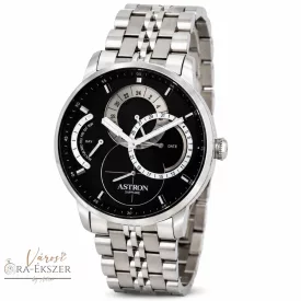   ASTRON 8025-1 sportos férfi karóra, ezüst színű nemesacél tok, ezüst színű nemesacél csat, fekete számlap, zafírüveg, quartz szerkezet, cseppmentes vízállóság