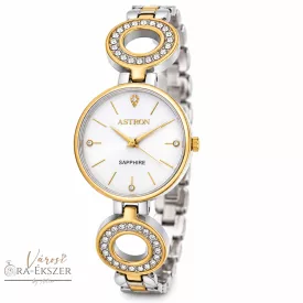   ASTRON 8029-0 női karóra, ékszeróra, bicolor nemesacél tok, bicolor nemesacél csat, fehér számlap, zafír üveg, quartz szerkezet, cseppmentes vízállóság