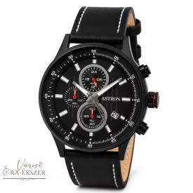   ASTRON 8030-1 férfi karóra, fekete színű nemesacél tok, fekete bőrszíj, fekete színű számlap, keményített ásványüveg, quartz szerkezet, 100 m (10ATM) vízállóság
