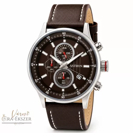 ASTRON 8030-5 férfi karóra, ezüst színű nemesacél tok, barna bőrszíj, barna színű számlap, keményített ásványüveg, quartz szerkezet, 100 m (10ATM) vízállóság