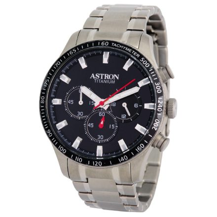 ASTRON 8031-4 sportos férfi karóra, ezüst színű titánium tok, titánium csat, fekete számlap, keményített ásványüveg, chronograph quartz szerkezet, 100 m (10 ATM) vízállóság