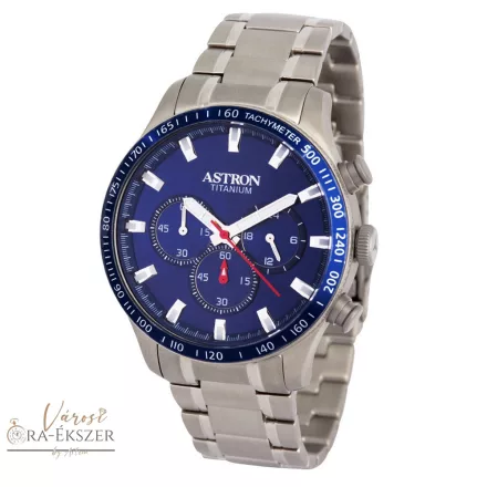 ASTRON 8031-5 sportos férfi karóra, ezüst színű titánium tok, titánium csat, kék számlap, keményített ásványüveg, chronograph quartz szerkezet, 100 m (10 ATM) vízállóság