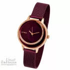 ASTRON 8032-3 női karóra, ékszeróra, rózsaarany színű nemesacél tok, lila nemesacél csat, lila számlap, keményített ásványüveg, quartz szerkezet, cseppmentes vízállóság