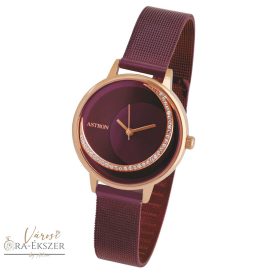   ASTRON 8032-3 női karóra, ékszeróra, rózsaarany színű nemesacél tok, lila nemesacél csat, lila számlap, keményített ásványüveg, quartz szerkezet, cseppmentes vízállóság
