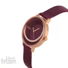 ASTRON 8032-3 női karóra, ékszeróra, rózsaarany színű nemesacél tok, lila nemesacél csat, lila számlap, keményített ásványüveg, quartz szerkezet, cseppmentes vízállóság