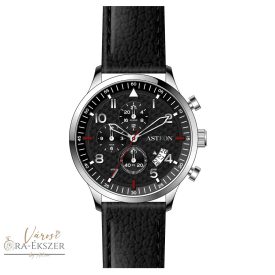   ASTRON 8059-1 FÉRFI KARÓRA, EZÜST SZÍNŰ NEMESACÉL TOK, FEKETE SZÍNŰ BŐRSZÍJ, FEKETE SZÁMLAP, KEMÉNYÍTETT ÁSVÁNYÜVEG, QUARTZ SZERKEZET, 5 ATM VÍZÁLLÓSÁG