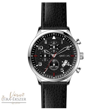 ASTRON 8059-1 FÉRFI KARÓRA, EZÜST SZÍNŰ NEMESACÉL TOK, FEKETE SZÍNŰ BŐRSZÍJ, FEKETE SZÁMLAP, KEMÉNYÍTETT ÁSVÁNYÜVEG, QUARTZ SZERKEZET, 5 ATM VÍZÁLLÓSÁG