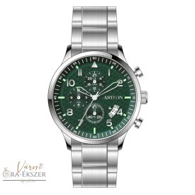   ASTRON 8059-3 FÉRFI KARÓRA, EZÜST SZÍNŰ NEMESACÉL TOK, EZÜST SZÍNŰ NEMESACÉL CSAT, ZÖLD SZÁMLAP, KEMÉNYÍTETT ÁSVÁNYÜVEG, QUARTZ SZERKEZET, 5 ATM VÍZÁLLÓSÁG