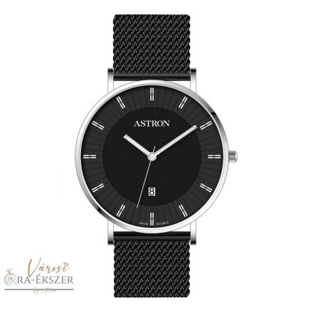 ASTRON 8061-1 FÉRFI KARÓRA, EZÜST SZÍNŰ NEMESACÉL TOK, FEKETE NEMESACÉL CSAT, FEKETE SZÁMLAP, KEMÉNYÍTETT ÁSVÁNYÜVEG, QUARTZ SZERKEZET, 50 M (5 ATM) VÍZÁLLÓSÁG