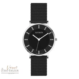   ASTRON 8062-1 NŐI KARÓRA, EZÜST SZÍNŰ NEMESACÉL TOK, FEKETE NEMESACÉL CSAT, FEKETE SZÁMLAP, KEMÉNYÍTETT ÁSVÁNYÜVEG, QUARTZ SZERKEZET, 50 M (5 ATM) VÍZÁLLÓSÁG