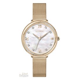  ASTRON 8065-9 női karóra, arany színű nemesacél tok, arany színű milánói csat, fehér számlap, keményített ásványüveg, quartz szerkezet, WR 50M vízállóság