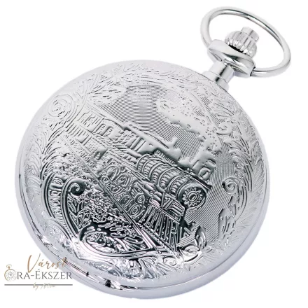 Ezüst színű vonatos Astron zsebóra férfiaknak – quartz, arab számos számlap, gravírozható ajándék (8510-0)