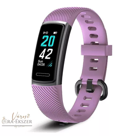 FITNESS ÓRA, FEKETE SZÍNŰ MŰANYAG TOK, LILA SZÍNŰ SZILIKON SZÍJ  9485-1