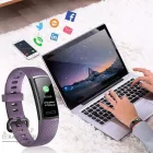 FITNESS ÓRA, FEKETE SZÍNŰ MŰANYAG TOK, LILA SZÍNŰ SZILIKON SZÍJ  9485-1