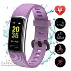 FITNESS ÓRA, FEKETE SZÍNŰ MŰANYAG TOK, LILA SZÍNŰ SZILIKON SZÍJ  9485-1