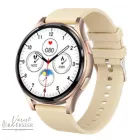 SMART WATCH OKOSÓRA, ROSEGOLD SZÍNŰ KEREK FÉM TOK, BÉZS SZÍNŰ SZILIKON SZÍJ