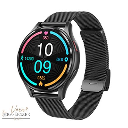 SMART WATCH OKOSÓRA, FEKETE SZÍNŰ KEREK FÉM TOK, FEKETE SZÍNŰ ACÉL KARCSAT 9488-7