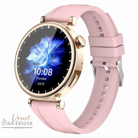 SMART WATCH OKOSÓRA, ROSEGOLD SZÍNŰ KEREK FÉM TOK, RÓZSASZÍN SZILIKON SZÍJ 9489-2