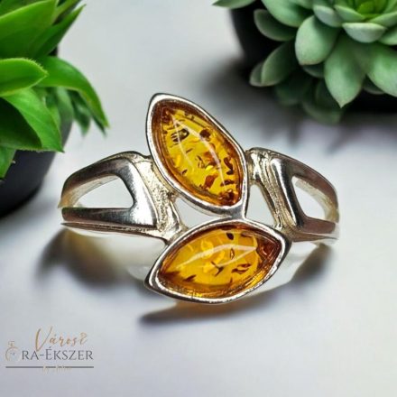 925 EZÜST BOROSTYÁN KÖVES GYŰRŰ, 2 DB KŐVEL, ÁSVÁNYÉKSZER, NŐI ÉKSZER