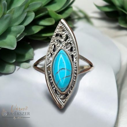 925 EZÜST TÜRKIZ KÖVES GYŰRŰ, ÁSVÁNYÉKSZER, NŐI ÉKSZER