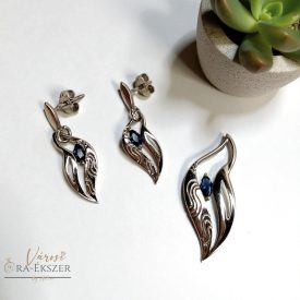   925 EZÜST FÜLBEVALÓ ÉS MEDÁL SZETT, ÉKSZER SZETT,  KÉK SZÍNŰ KŐVEL