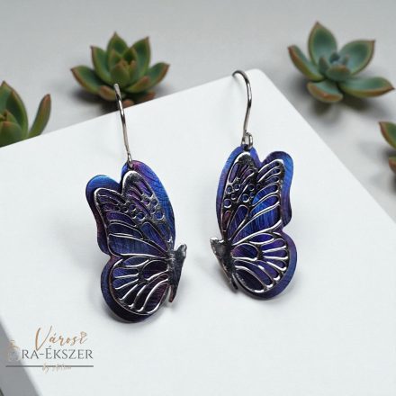 925 EZÜST FÜLBEVALÓ PILLANGÓ MINTA, TITÁNIUM