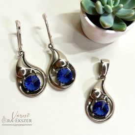   925 EZÜST SWAROVSKI KÖVES FÜLBEVALÓ ÉS MEDÁL SZETT, ÉKSZER SZETT