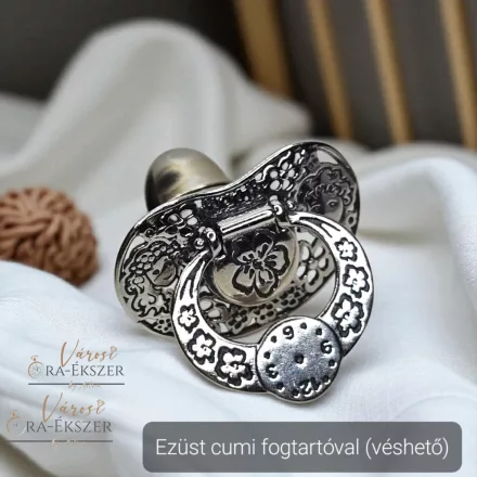 925 Ezüst cumi fogtartóval keresztelőre, véshető