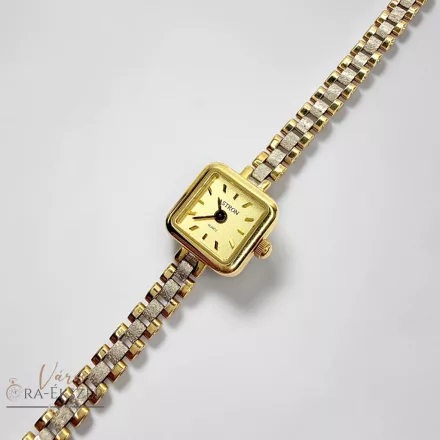 14 karátos arany női karóra bicolor (sárga- és fehérarany) – elegáns szögletes tok és quartz szerkezet, arany színű számlappal