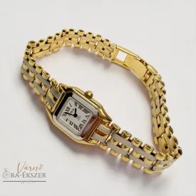   14 karátos arany női karóra bicolor (sárga- és fehérarany) – elegáns szögletes tok és quartz szerkezet, római számos számlap