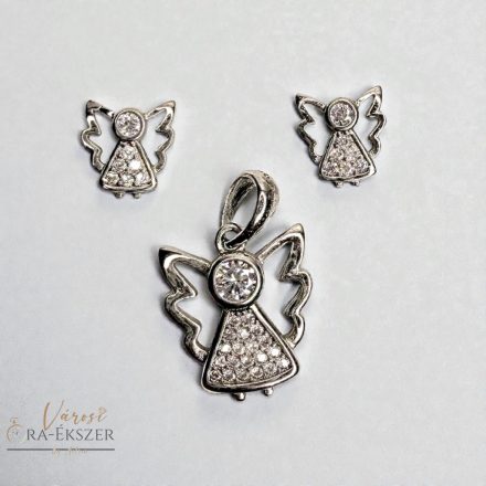 925 EZÜST ANGYAL FÜLBEVALÓ ÉS MEDÁL SZETT, ÉKSZER SZETT,  KÖVEKKEL