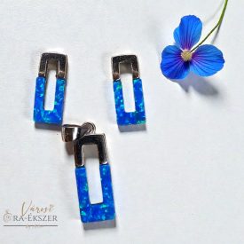 925 EZÜST FÜLBEVALÓ ÉS MEDÁL SZETT KÉK OPÁL KŐVEL