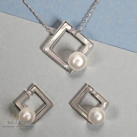   925 EZÜST ÉKSZER SZETT GYÖNGGYEL, FÜLBEVALÓ NYAKLÁNCCAL