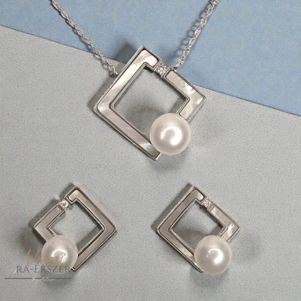 925 EZÜST ÉKSZER SZETT GYÖNGGYEL, FÜLBEVALÓ NYAKLÁNCCAL