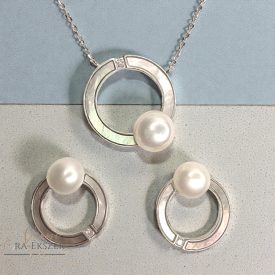   925 EZÜST ÉKSZER SZETT GYÖNGGYEL, FÜLBEVALÓ NYAKLÁNCCAL