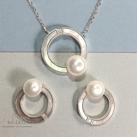 925 EZÜST ÉKSZER SZETT GYÖNGGYEL, FÜLBEVALÓ NYAKLÁNCCAL