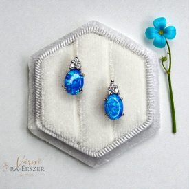 925 EZÜST FÜLBEVALÓ KÉK OPÁL KŐVEL, BESZÚRÓS