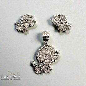   925 EZÜST KUTYÁS FÜLBEVALÓ ÉS MEDÁL SZETT, ÉKSZER SZETT,  KÖVEKKEL