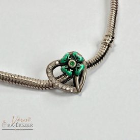 925 Ezüst charm, szív zöld virággal