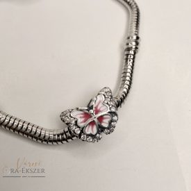 925 Ezüst charm, rózsaszín pillangó