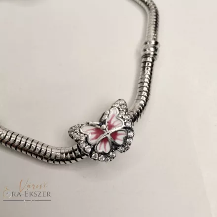 925 Ezüst charm, rózsaszín pillangó